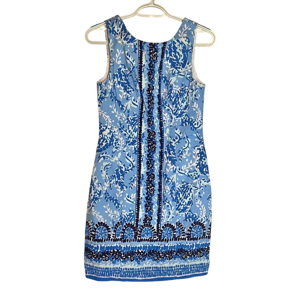 Lilly Pulitzer Blue Sea Turtle Print Cotton Pique Shift Dress Size 00 Sleeveless
